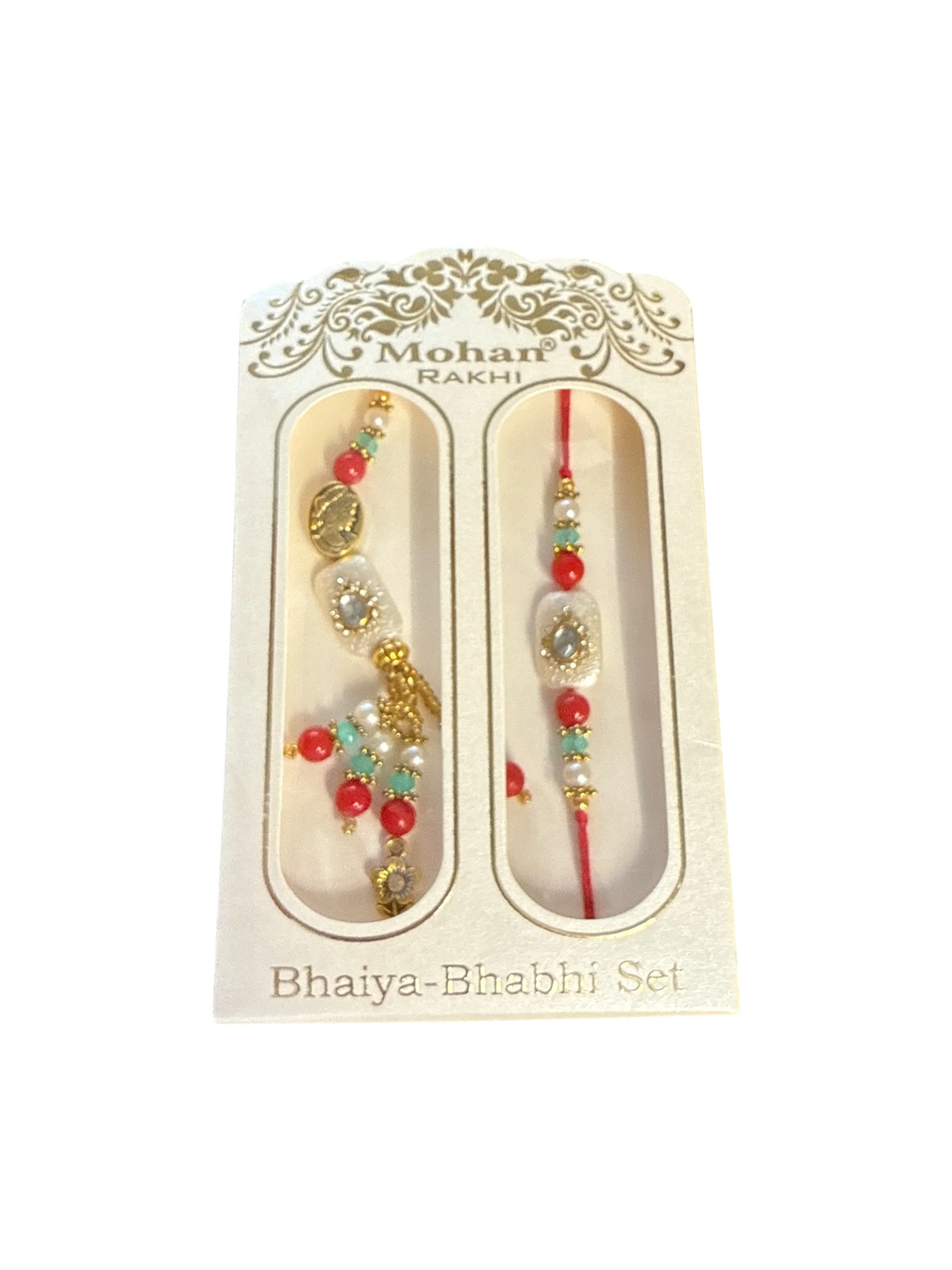 Bhaiya Bhabhi Rakhi Set – Pearl & Bead Design by Mohan Rakhi