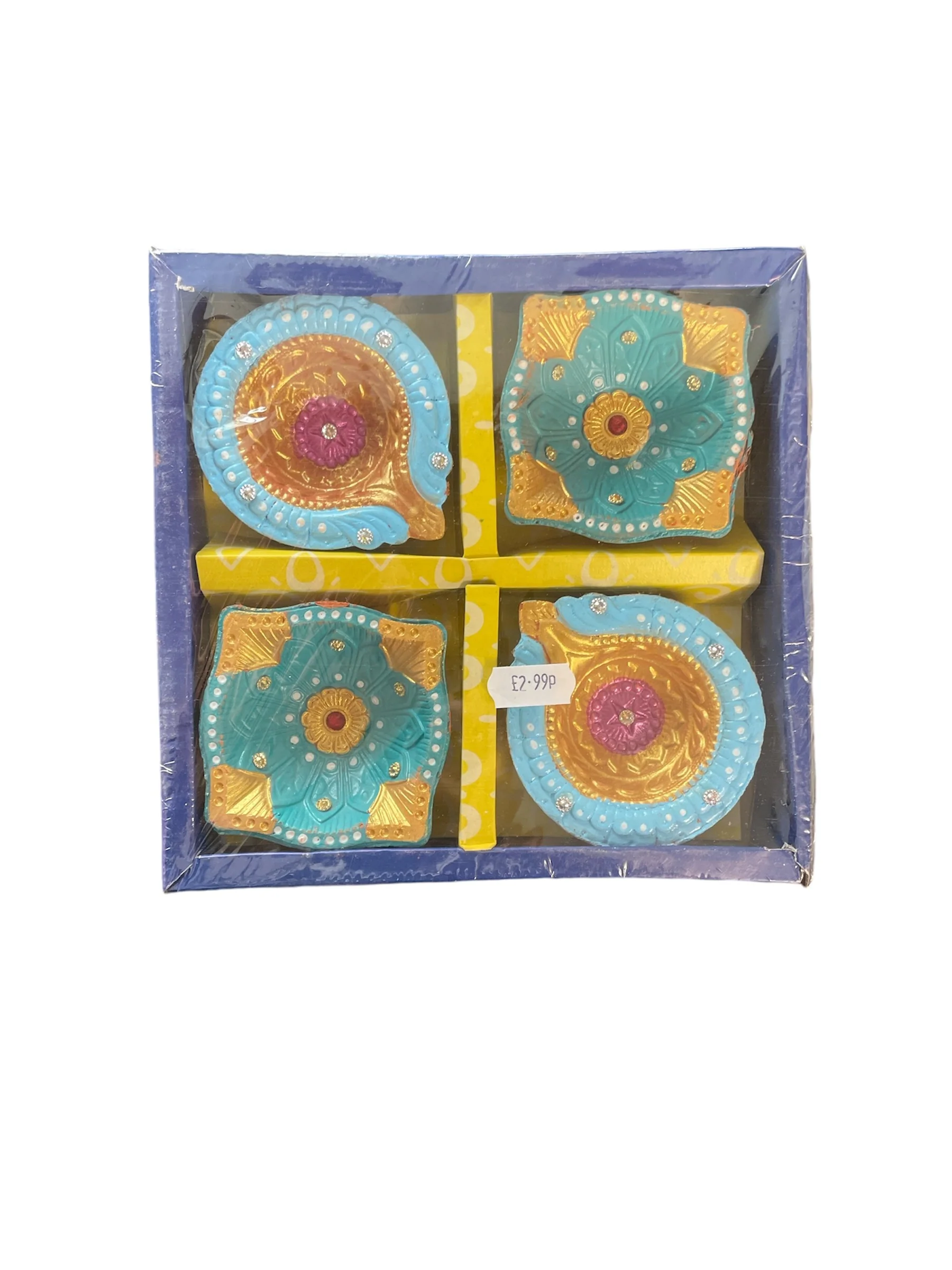 Colourful Blue Design Diya (Pack of 4)