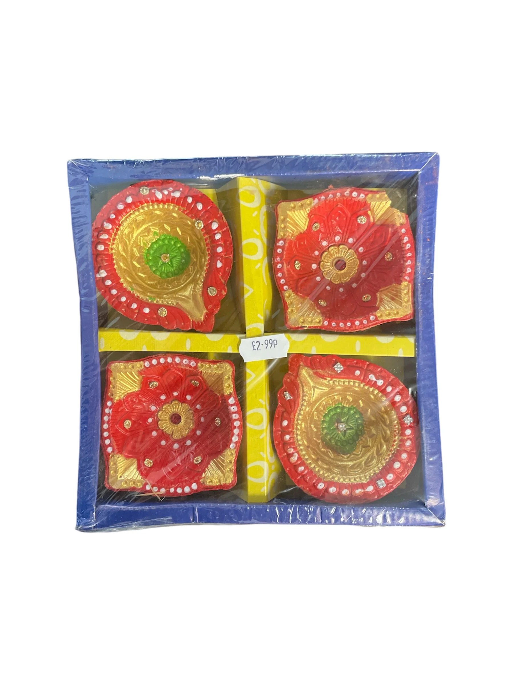 Colourful Red Green Design Diya (Pack of 4)