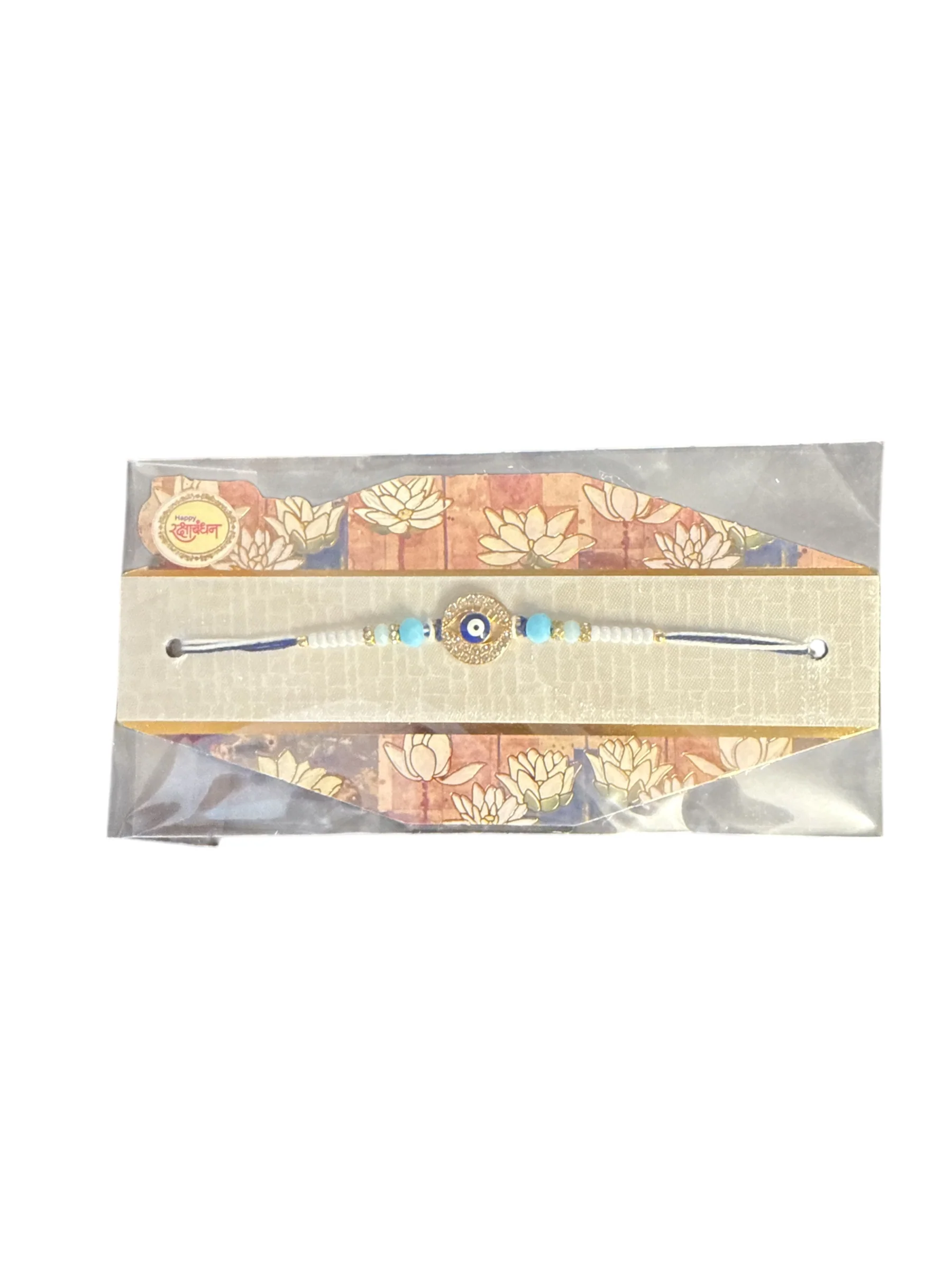 Evil Eye Rakhi with Blue and White Beads – Traditional Designer Rakhi