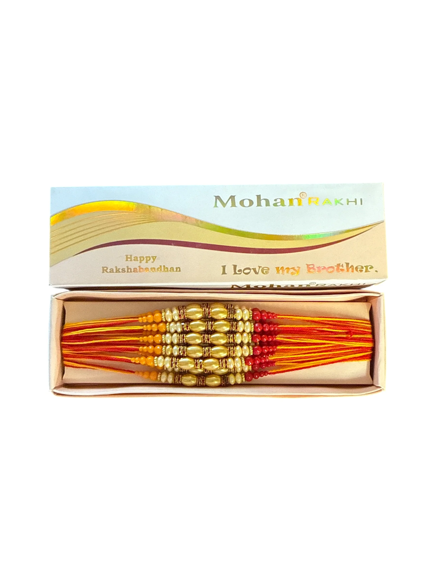 Golden Bead Rakhi Set – Pack of 12 Elegant Thread Rakhis
