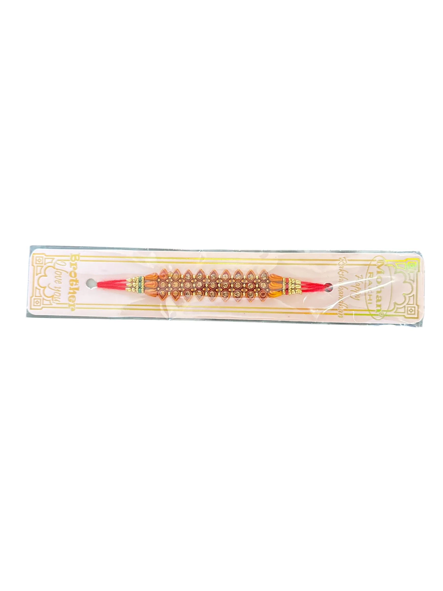 Golden Designer Rakhi – Elegant Beaded Raksha Bandhan Thread