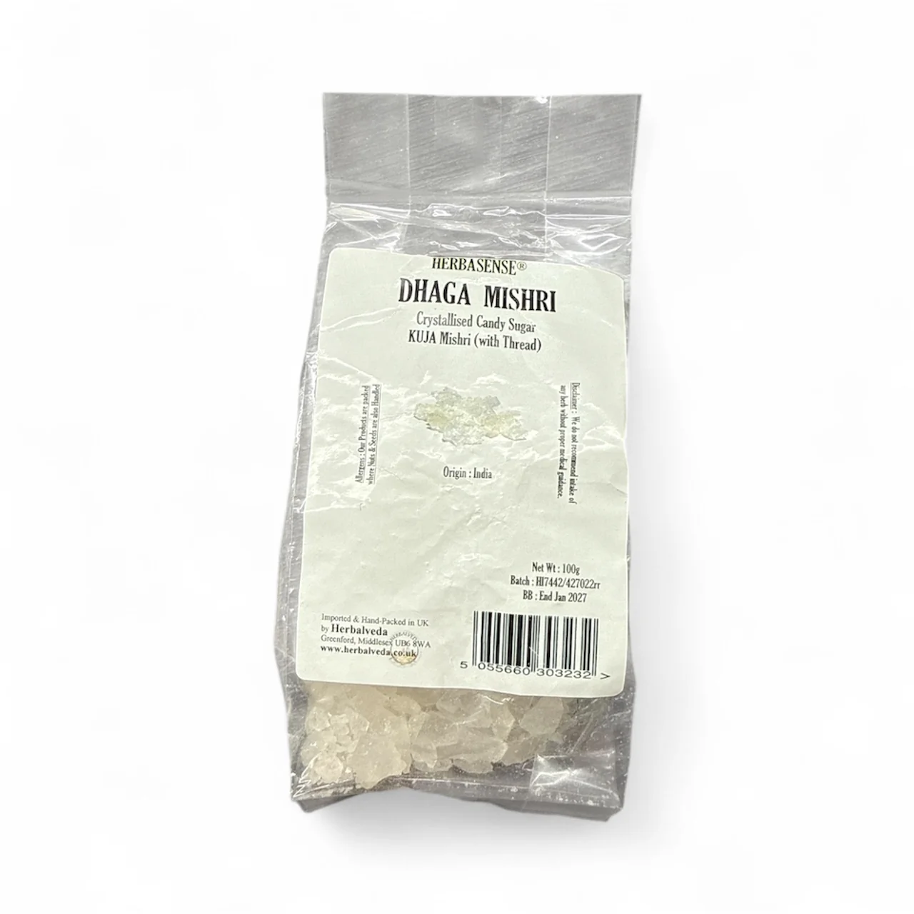 Herbasense Dhaga Mishri 100g – Natural Crystallised Candy Sugar (Kuja Mishri with Thread)