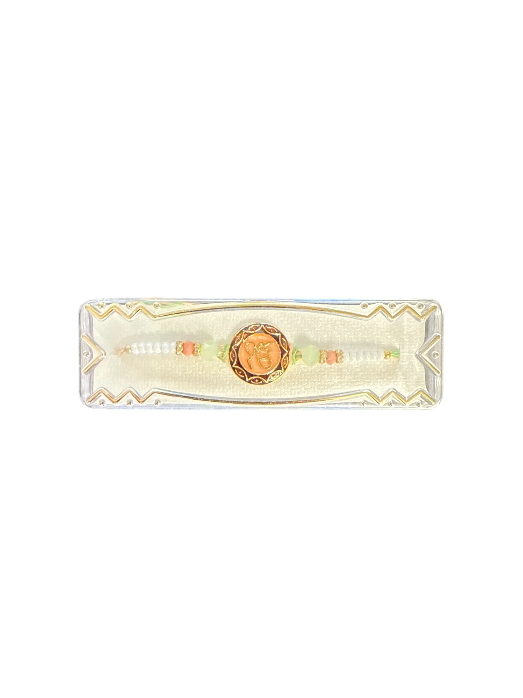 Ik Onkar Rakhi – Sikh Religious Rakhi with Orange & Green Beads