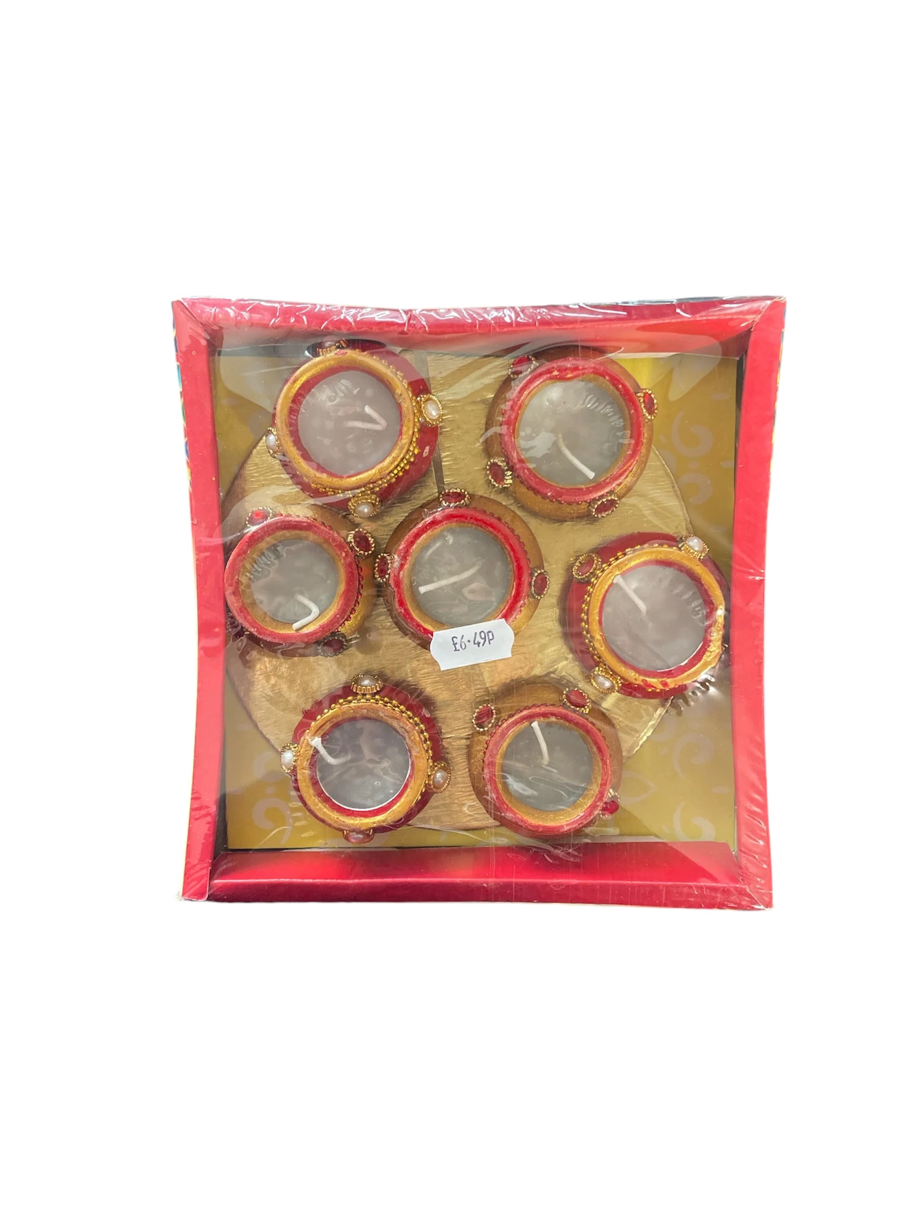 Matka Diyas With Wax - Red & Golden