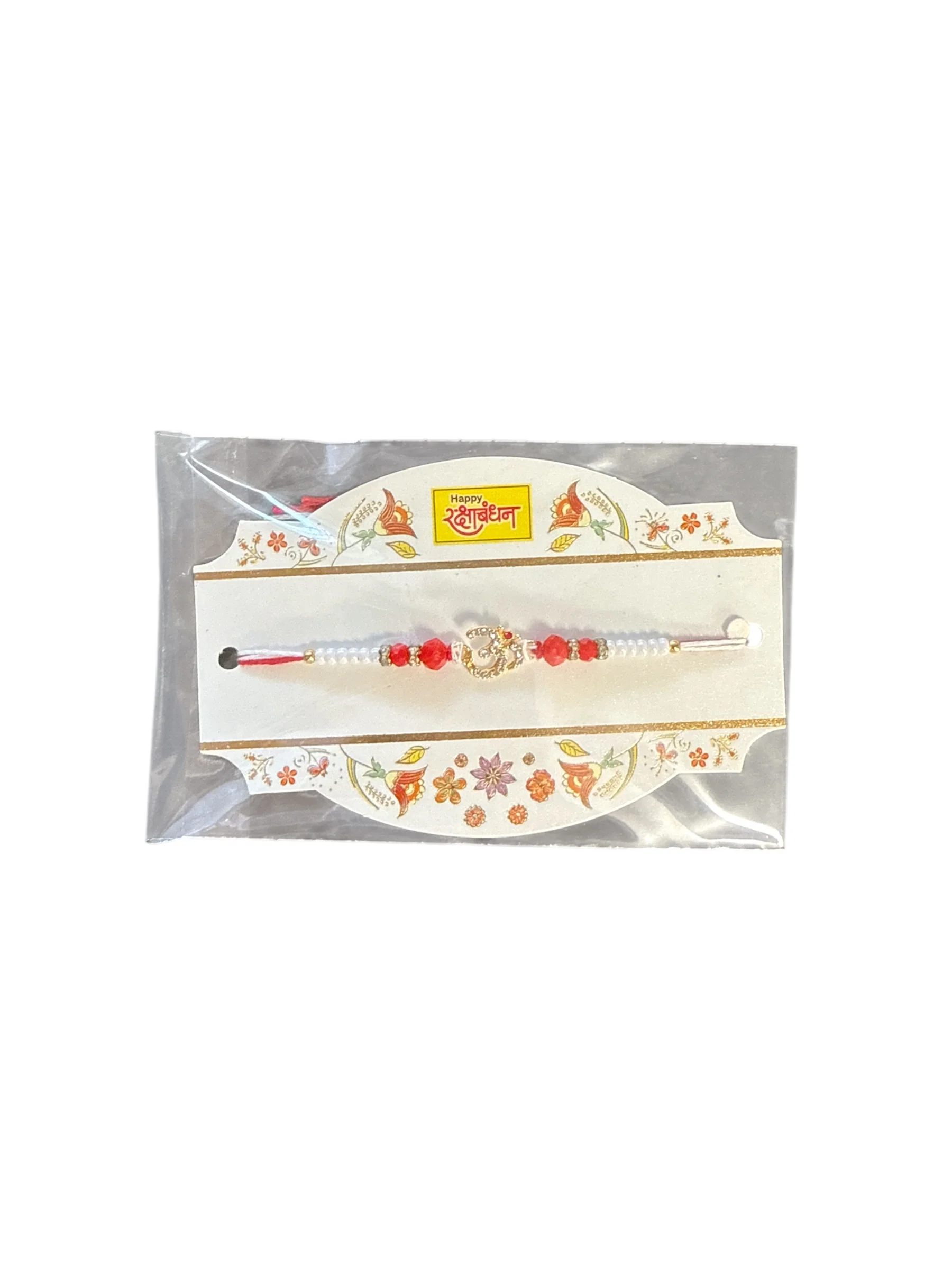 Om Rakhi – White & Red Beaded Raksha Bandhan Thread