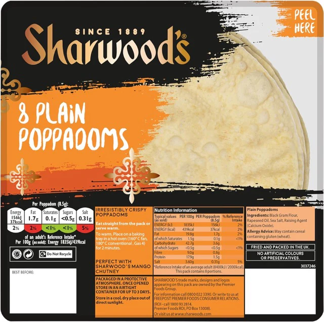 Sharwood Plain Poppadoms 8pc