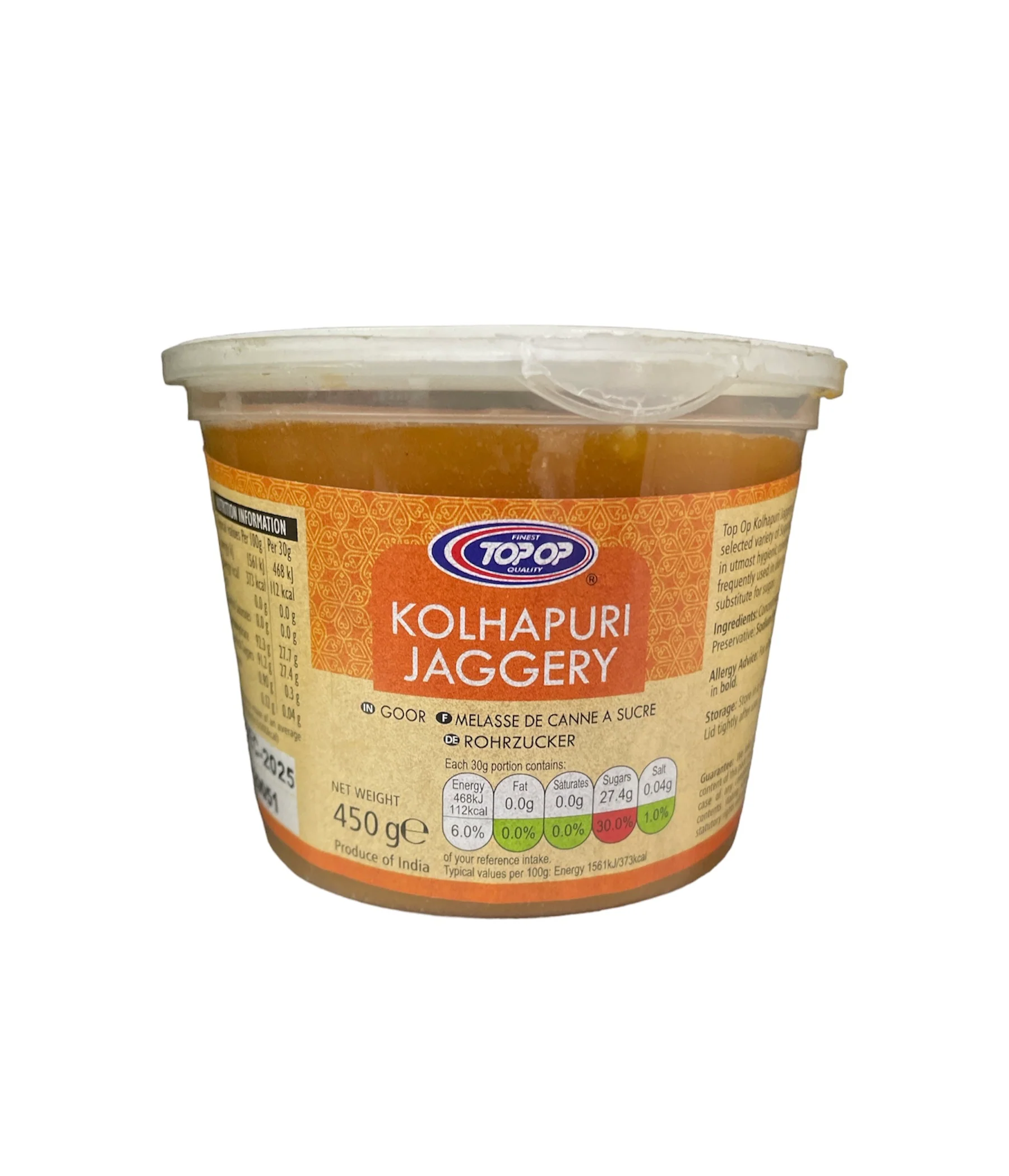 Top op Kolhapuri Unrefined Jaggery Gur (Panela) 450g